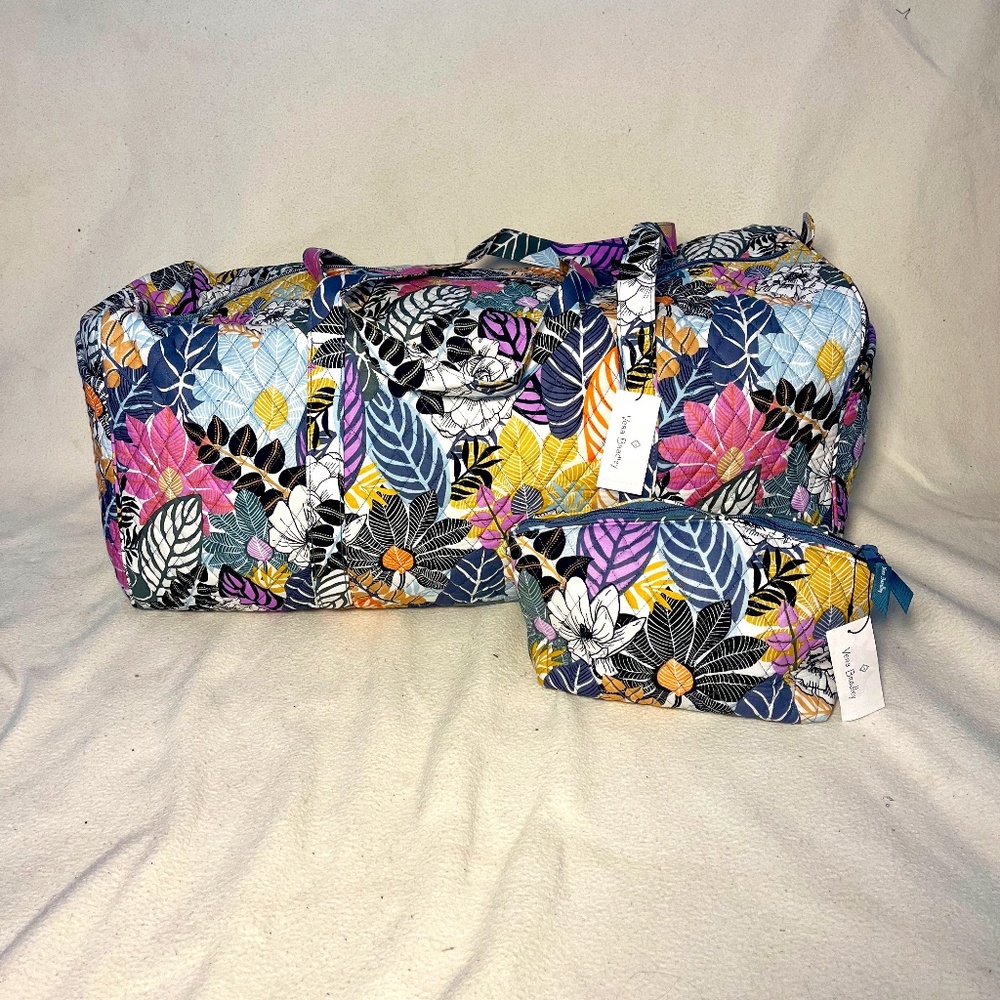 Vera Bradley Palm Floral Extra Large Duffel & Grand Travel Cosmetic Bag